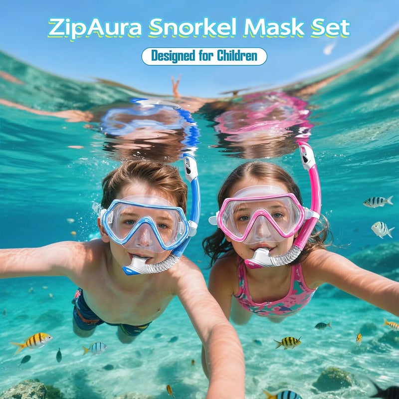 ZipAura Snorkeling Gear for Kids, Kids Snorkel Set for Ages 3-14, Anti-Fog Diving Mask and Dry Top Snorkel Combo Set, Unisex Swimming Goggles - Image 2